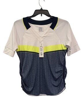 Lucky In Love Womens Semi-Fitted Vaportex Tennis Top White/Yellow/Blue Size L